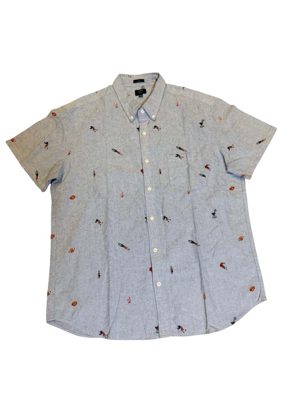 J.Crew Slim Fit Short Sleeve Oxford Shirt Tailgate Football Tailgating Print XL
